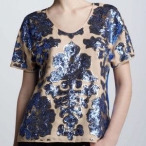NWT Tracy Reese Target Nude w/Blue Sequin Top Lg